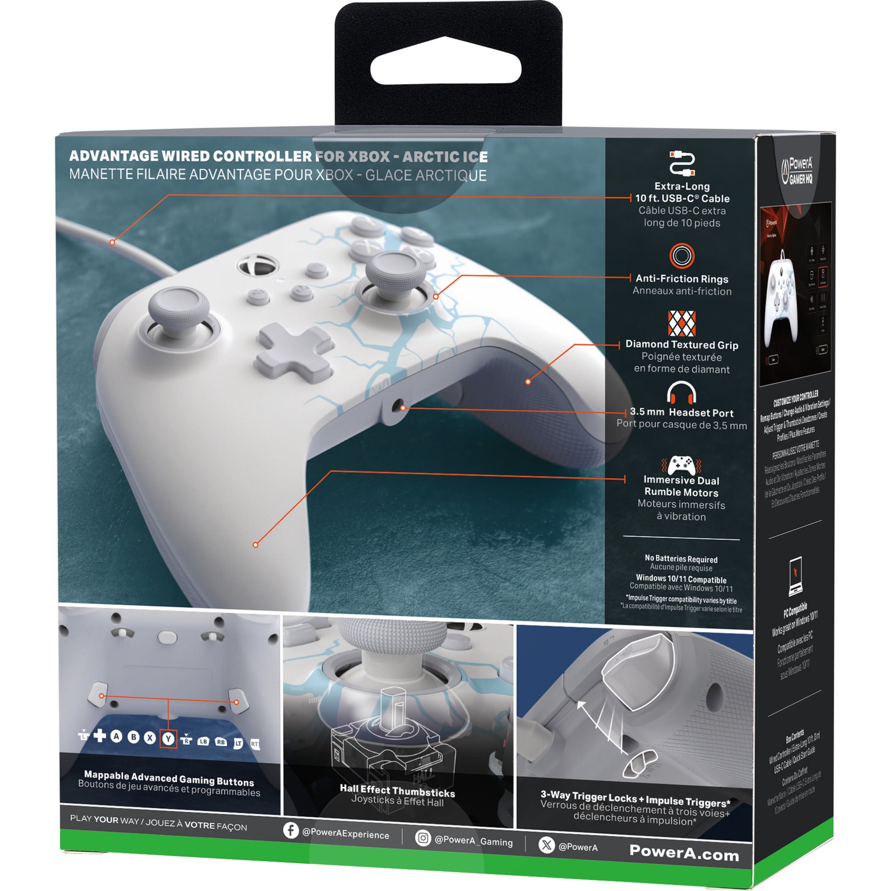 Manette Powera Advantage avec câble pour Xbox Series X|s - Polar Ice (blanc bleu, Xbox Series X|s, Xbox One, PC)