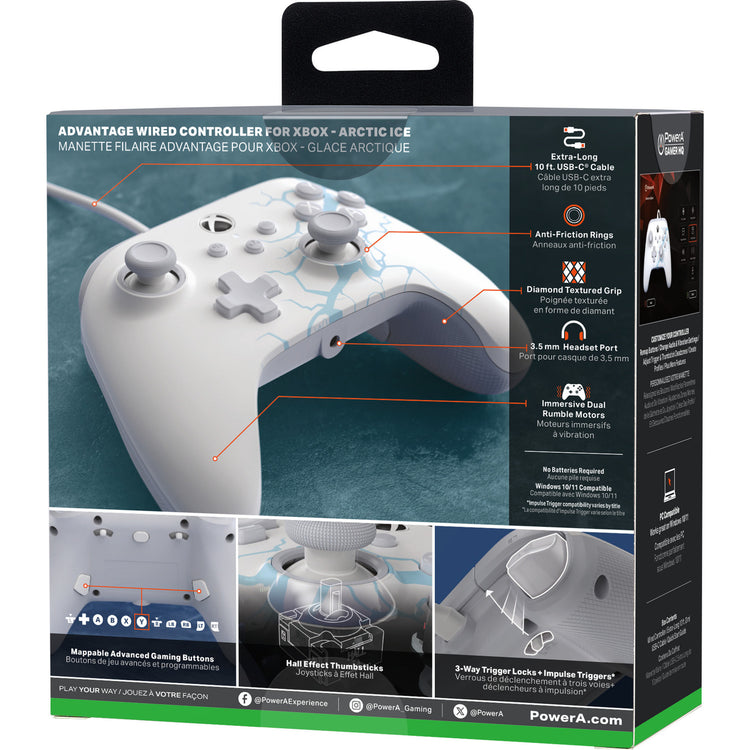 Manette Powera Advantage avec câble pour Xbox Series X|s - Polar Ice (blanc bleu, Xbox Series X|s, Xbox One, PC)