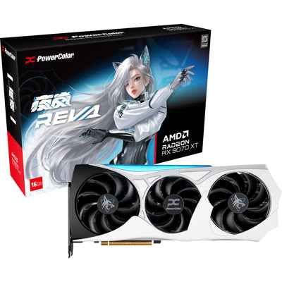 Carte graphique Powercolor Radeon RX 9070 XT Hellhound Reva16GB édition limitée (blanc noir, RDNA4, GDDR6, 3x display port, 1x HDMI)