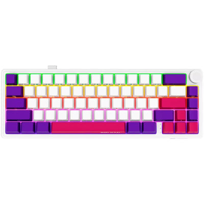 Lorgar kbp70mw, clavier de jeu (blanc, disposition américaine, violet toxique logar, 65%, rvb, remplaçable à chaud, pbt double-shot, bluetooth 2.4ghz usb)