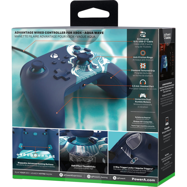 Manette Powera Advantage avec câble pour Xbox Series X|s - Water Wave (bleu azur, Xbox Series X|s, Xbox One, PC)