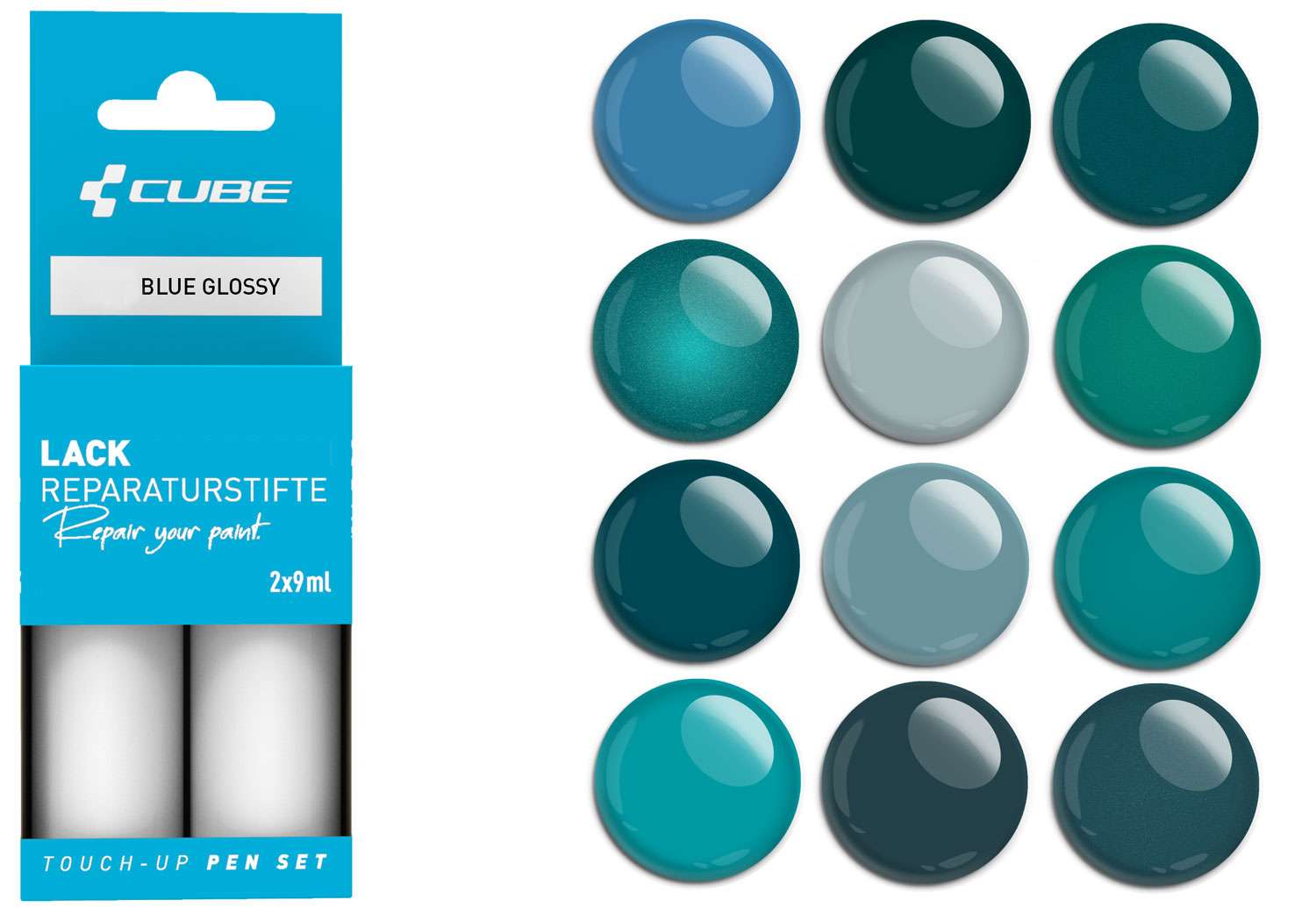 Set de stylos de retouche Cube bleu brillant