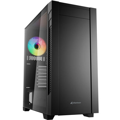 Boîtier tour midi Sharkoon s25-w2 argb (noir | 2x USB-A | 1x USB-C | RVB | verre trempé)