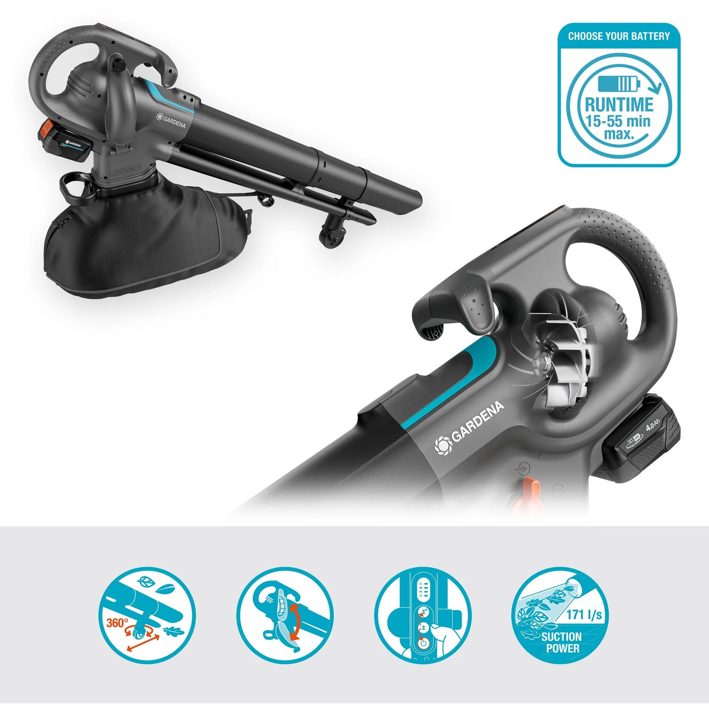 Souffleur de feuilles à batterie Gardena powerjet 18v p4a solo