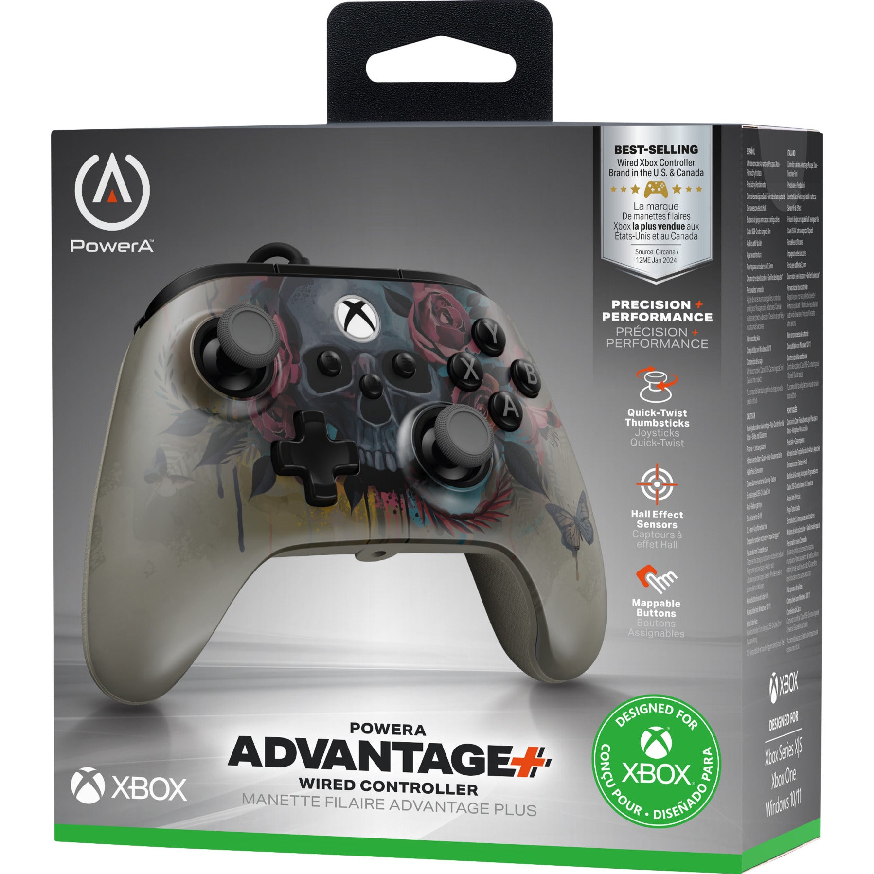 Manette filaire Powera Advantage Plus pour Xbox Series X|s - Bloom Gloom (argent, Xbox Series X|s, Xbox One, PC)