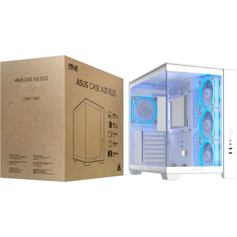 Boîtier tour midi Asus a32 plus (blanc | 2x USB-A | 1x USB-C | RVB | verre trempé)