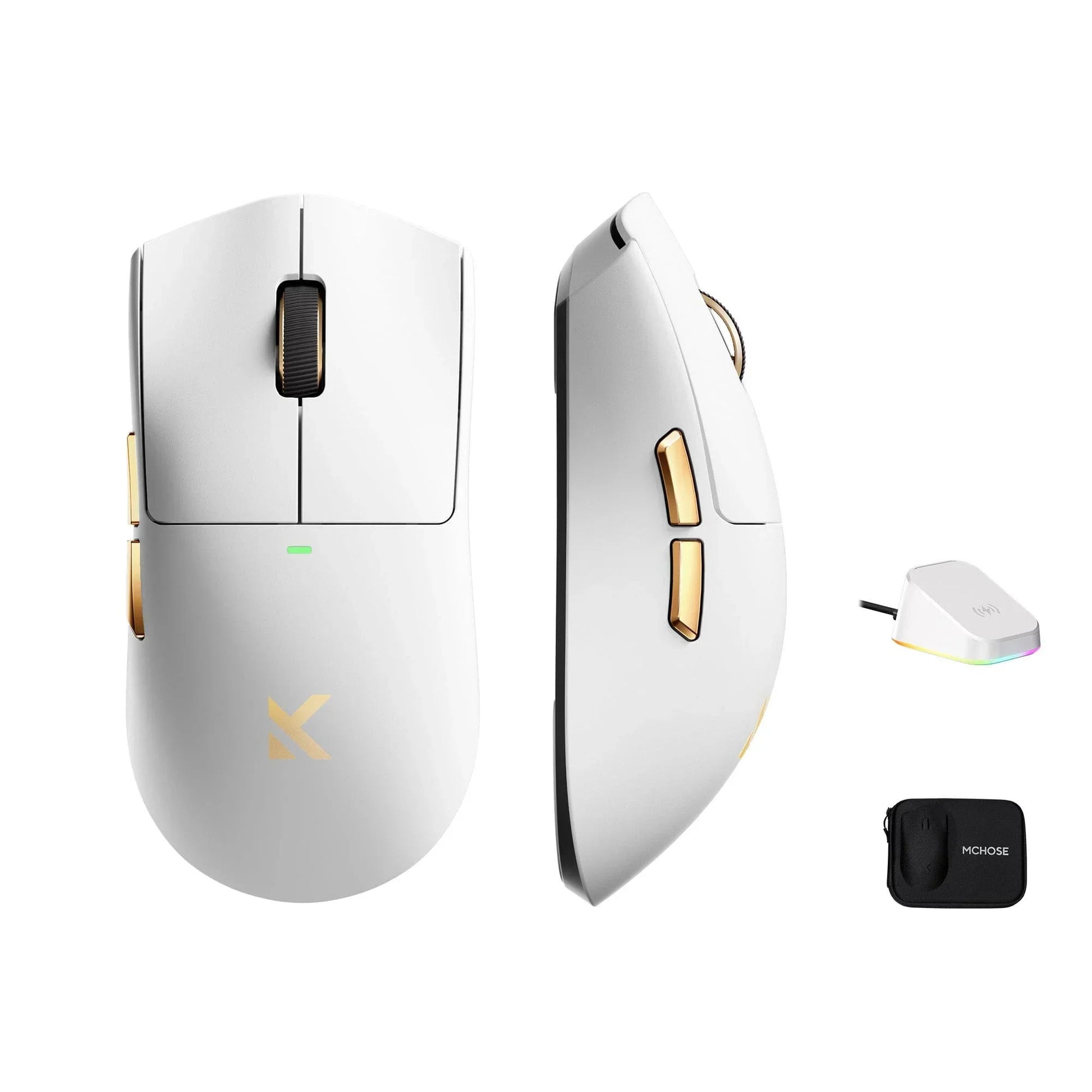 Souris de jeu sans fil ultra légère Mchose K7 (or blanc, RVB, USB 2,4 GHz, 42 000 dpi)
