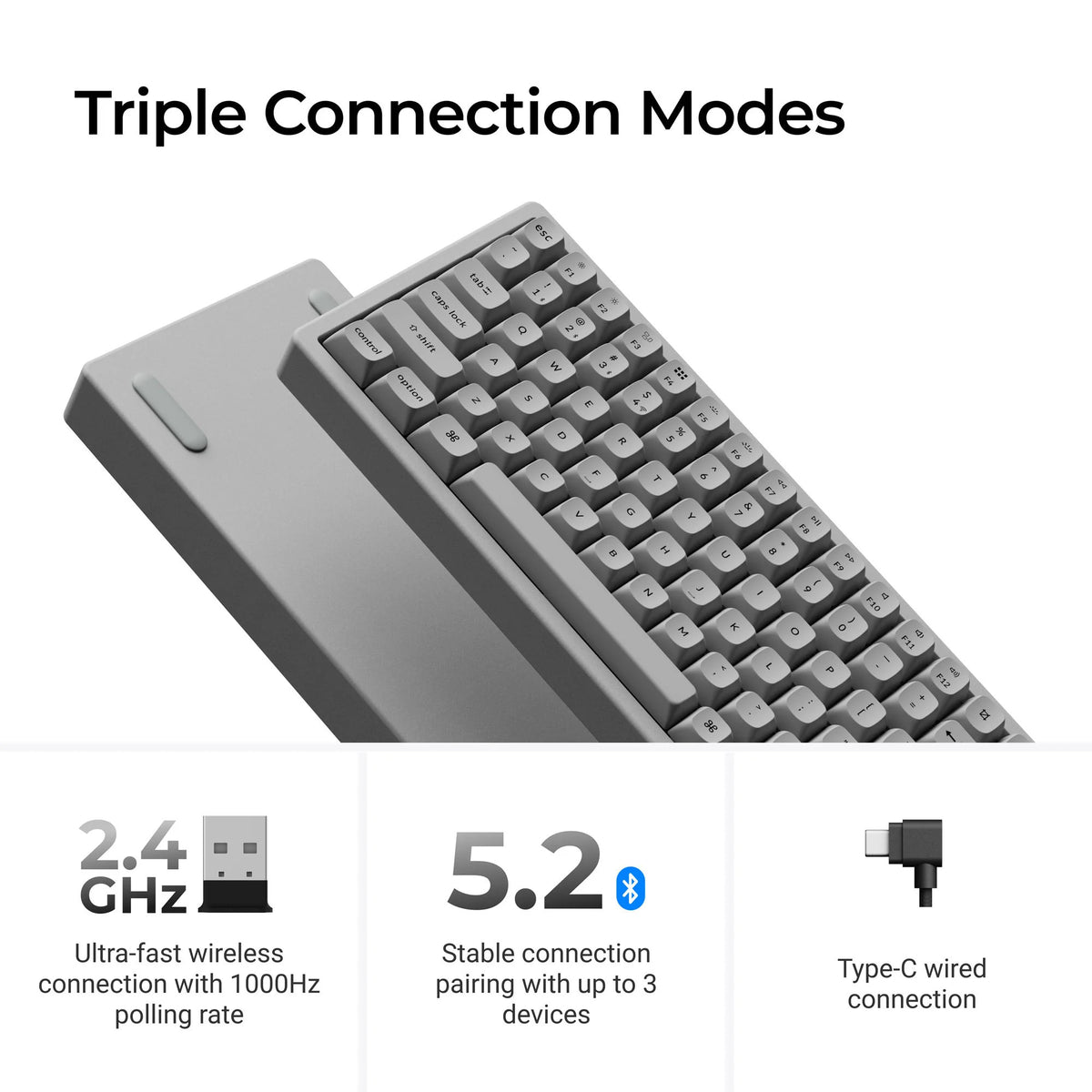 Clavier mécanique RVB Keychron K2 HE-F1C Concrete Edition (noir, disposition américaine (QWERTY), nébuleuse magnétique à double rail Gateron, 75 %, LED RVB, PBT osa double-shot, échange à chaud, 2,4 GHz | Bluetooth 5.2 | USB-C)