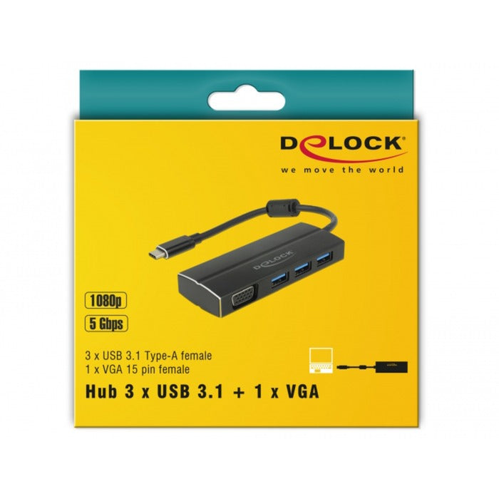 Dellock USB-C 3.1> 3x USB-A 3.0 Hub + 1x VGA