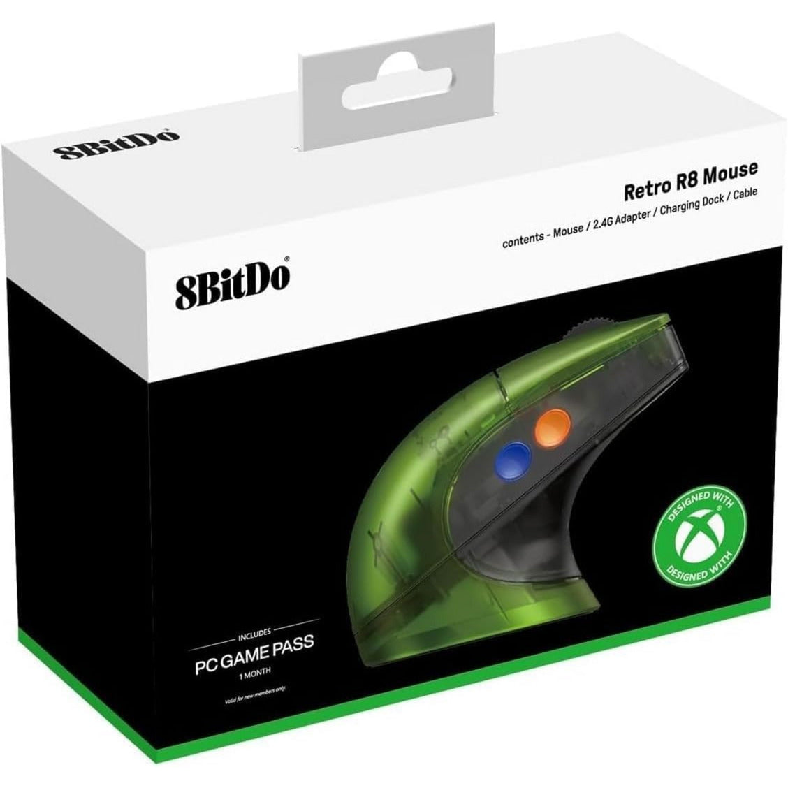 Souris rétro r8 8bitdo - édition Xbox (vert, 50 - 26 000 dpi, Bluetooth USB-C 2,4 GHz)