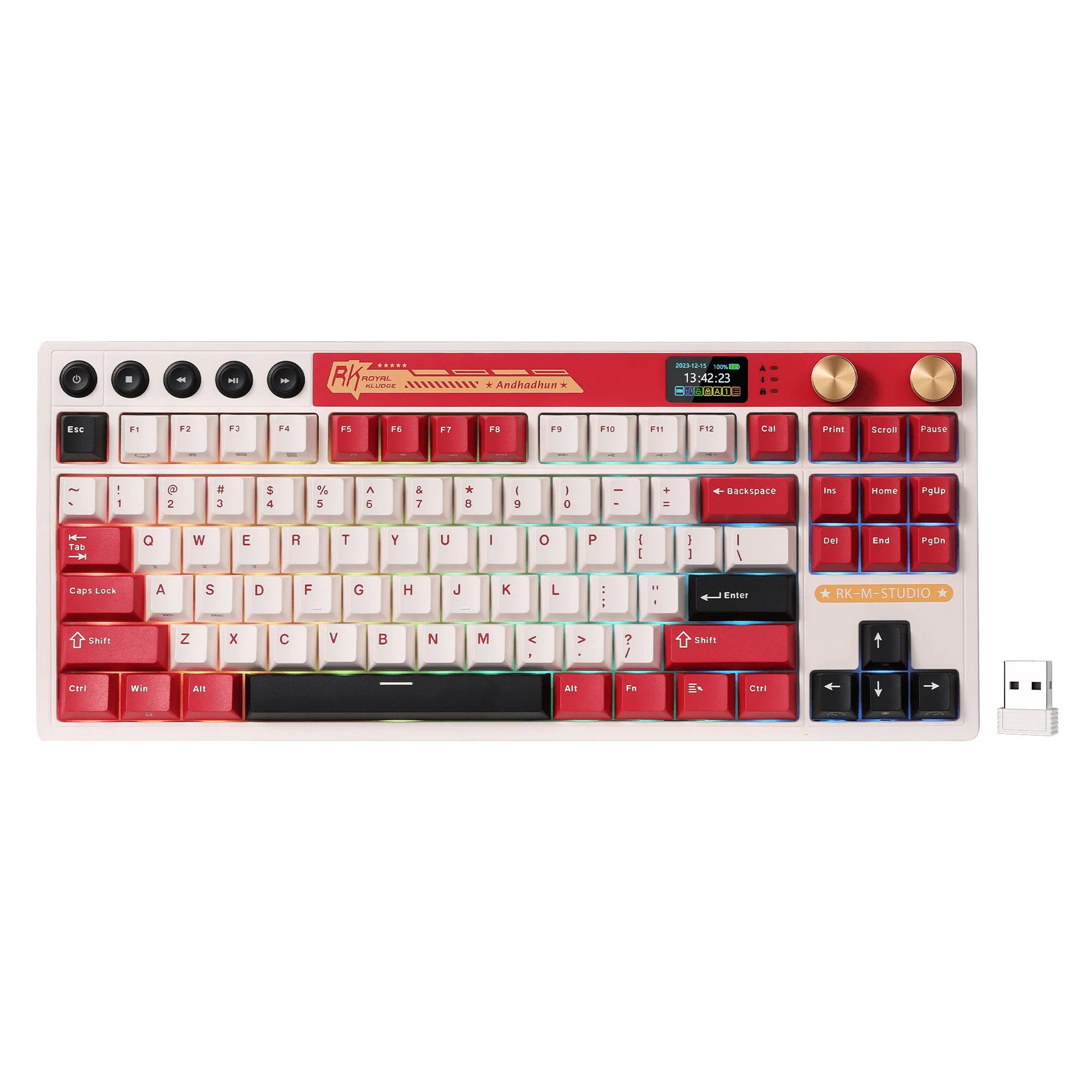 Royal kludge m87 tkl draadloos gaming toetsenbord (disposition américaine, famicom, interrupteur crème, 80 %, RVB, échange à chaud, Bluetooth USB-C 2,4 GHz)