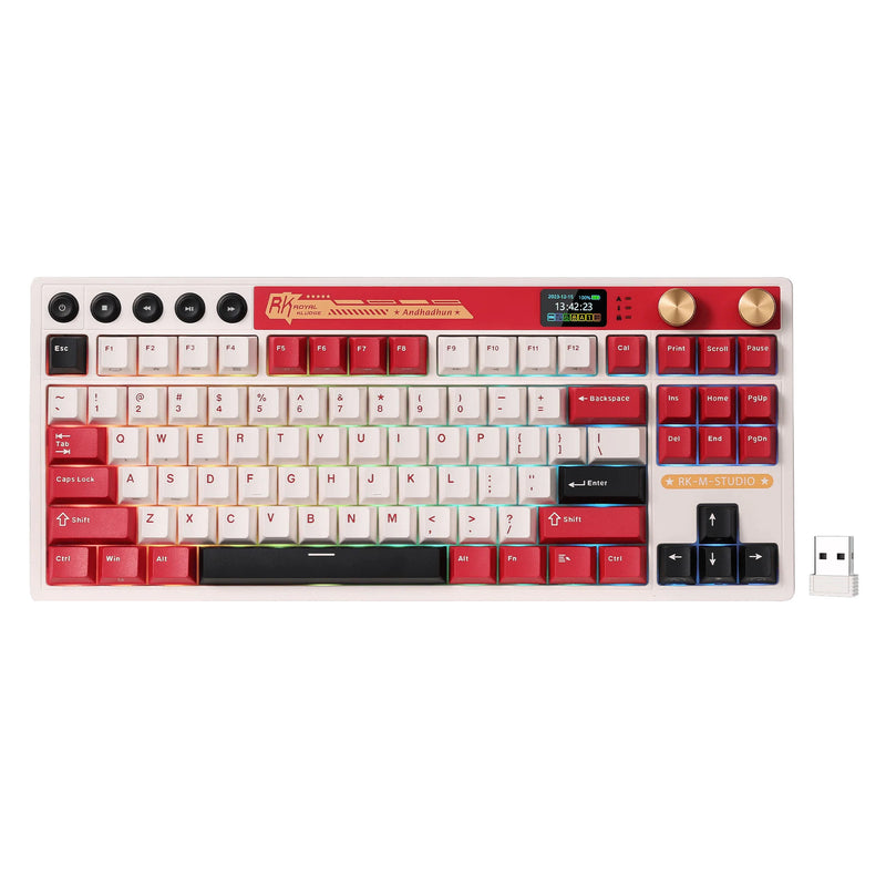 Royal kludge m87 tkl draadloos gaming toetsenbord (disposition américaine, famicom, interrupteur crème, 80 %, RVB, échange à chaud, Bluetooth USB-C 2,4 GHz)