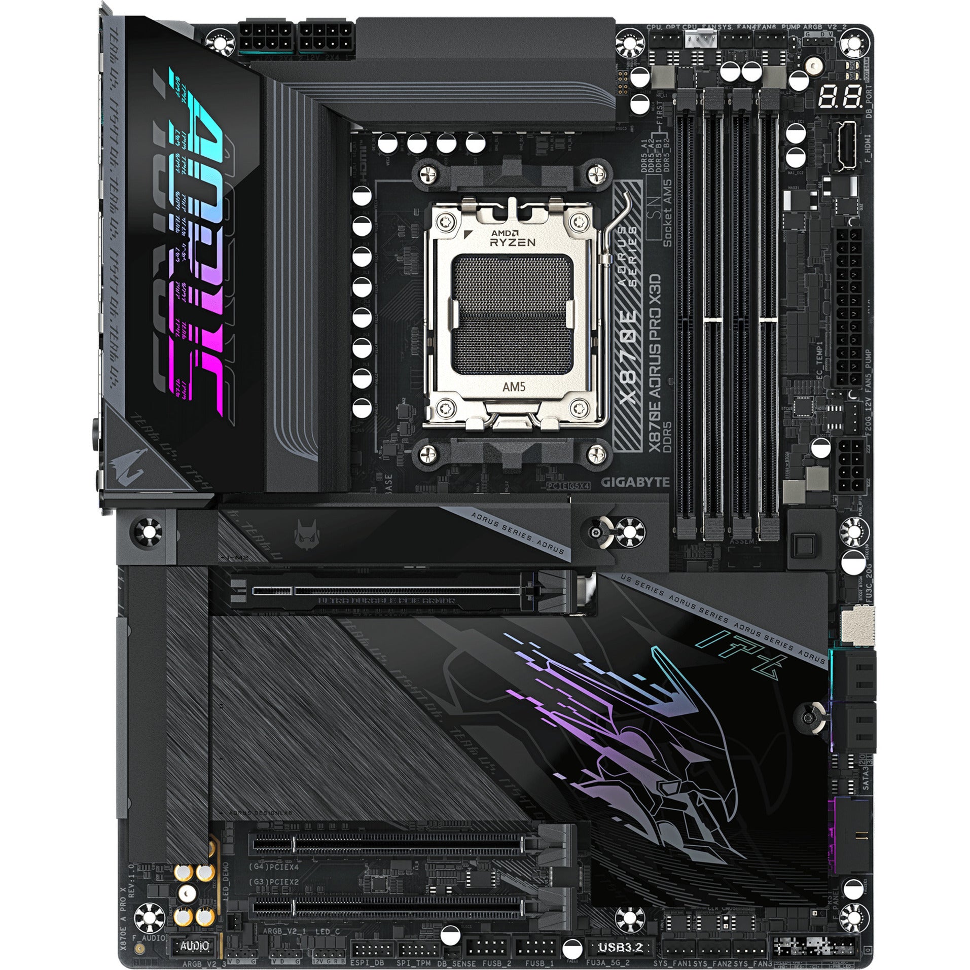 Carte mère Gigabyte x870e aorus pro x3d socket am5 (noir, raid, 5 Go-lan, wi-fi 7, BT, son, atx)