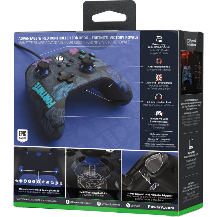 Manette Powera Advantage avec câble pour Xbox Series X|s - Fortnite : Victory Royale (bleu foncé, Xbox Series X|s, Xbox One, PC)