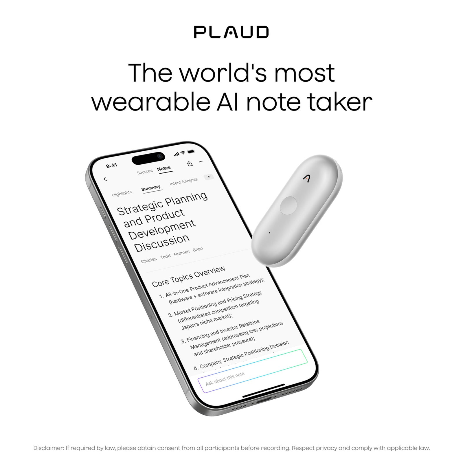 Machine à dicter Plaud notepin s (argent, 64 go, Bluetooth 5.2 BLE (Bluetooth low energy) Wi-Fi)