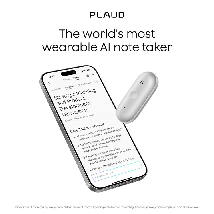 Machine à dicter Plaud notepin s (argent, 64 go, Bluetooth 5.2 BLE (Bluetooth low energy) Wi-Fi)