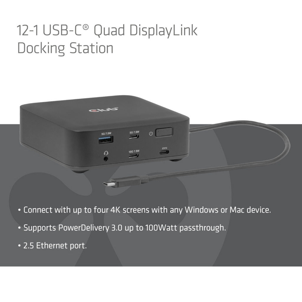 Station d'accueil Club 3D 12-1 USB-C® Quad DisplayLink (noir)