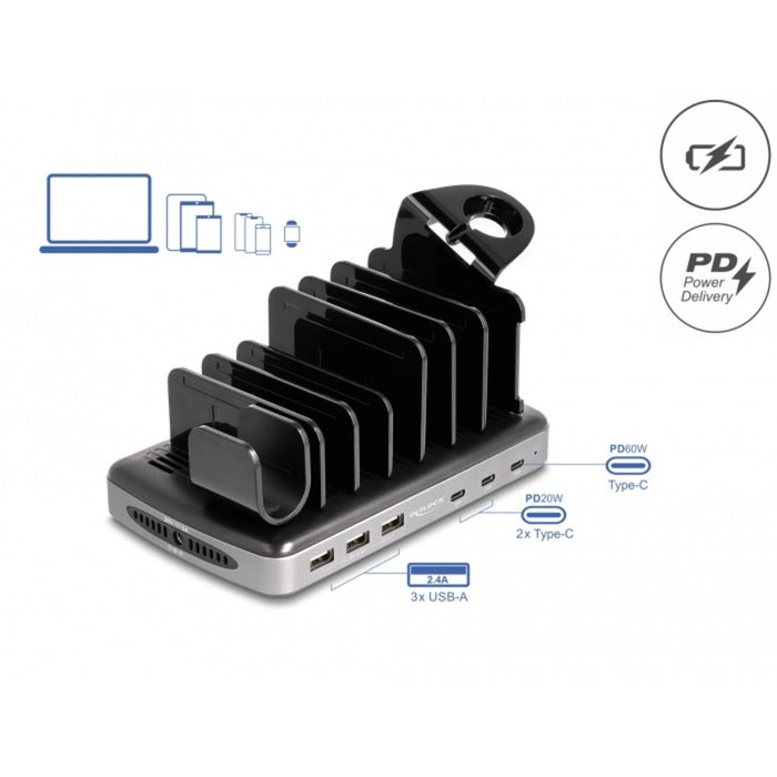 Station de charge de Dellock USB avec 3 x USB Type-C PD + 3 x U