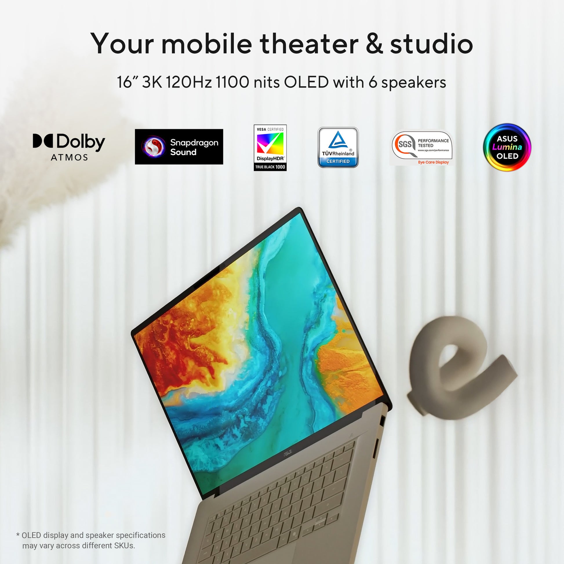 Asus zenbook a16 ux3607oa-sq013w 16 copilot+ ordinateur portable (beige | snapdragon x2e-94-100 | qualcomm adreno | 48 go | SSD 1 to | OLED)