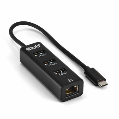 Club 3D Hub USB-C 5 Gbit/s vers 3 ports USB Type-A avec adaptateur Gigabit Ethernet (Noir)