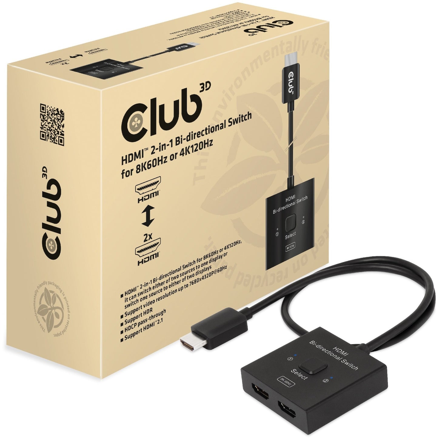 Club 3D Switch HDMI 2-en-1 bidirectionnel pour 8k60Hz ou 4K