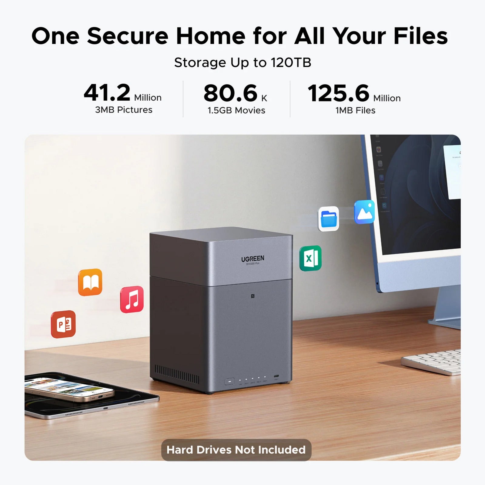 Ugreen nasync dh4300 plus (gris, 1x 2,5GBE, HDMI, USB-C)