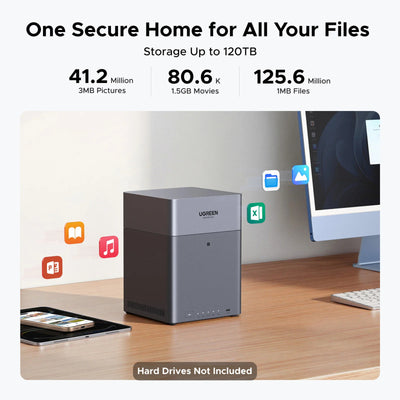 Ugreen nasync dh4300 plus (gris, 1x 2,5GBE, HDMI, USB-C)