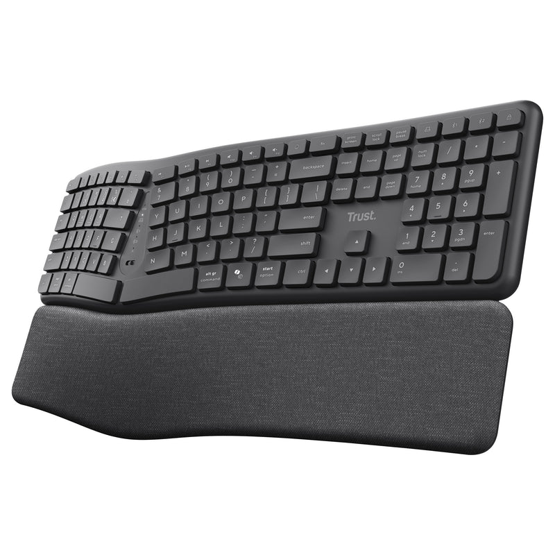 Clavier ergonomique sans fil Trust Keyra (noir, disposition US, Bluetooth 2.4G USB)