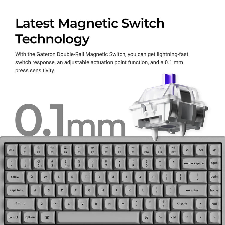 Clavier mécanique RVB Keychron K2 HE-F1C Concrete Edition (noir, disposition américaine (QWERTY), nébuleuse magnétique à double rail Gateron, 75 %, LED RVB, PBT osa double-shot, échange à chaud, 2,4 GHz | Bluetooth 5.2 | USB-C)