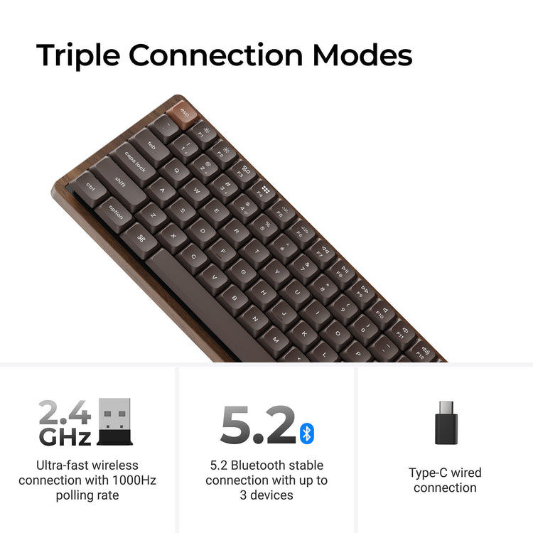 Clavier mécanique RVB Keychron k3 max-h3w tout bois édition spéciale (couleur bois, disposition américaine (qwerty), marron pompon de lait, 75 %, LED RVB, pbt double-shot, échange à chaud, 2,4 GHz | Bluetooth 5.1 | USB-C)