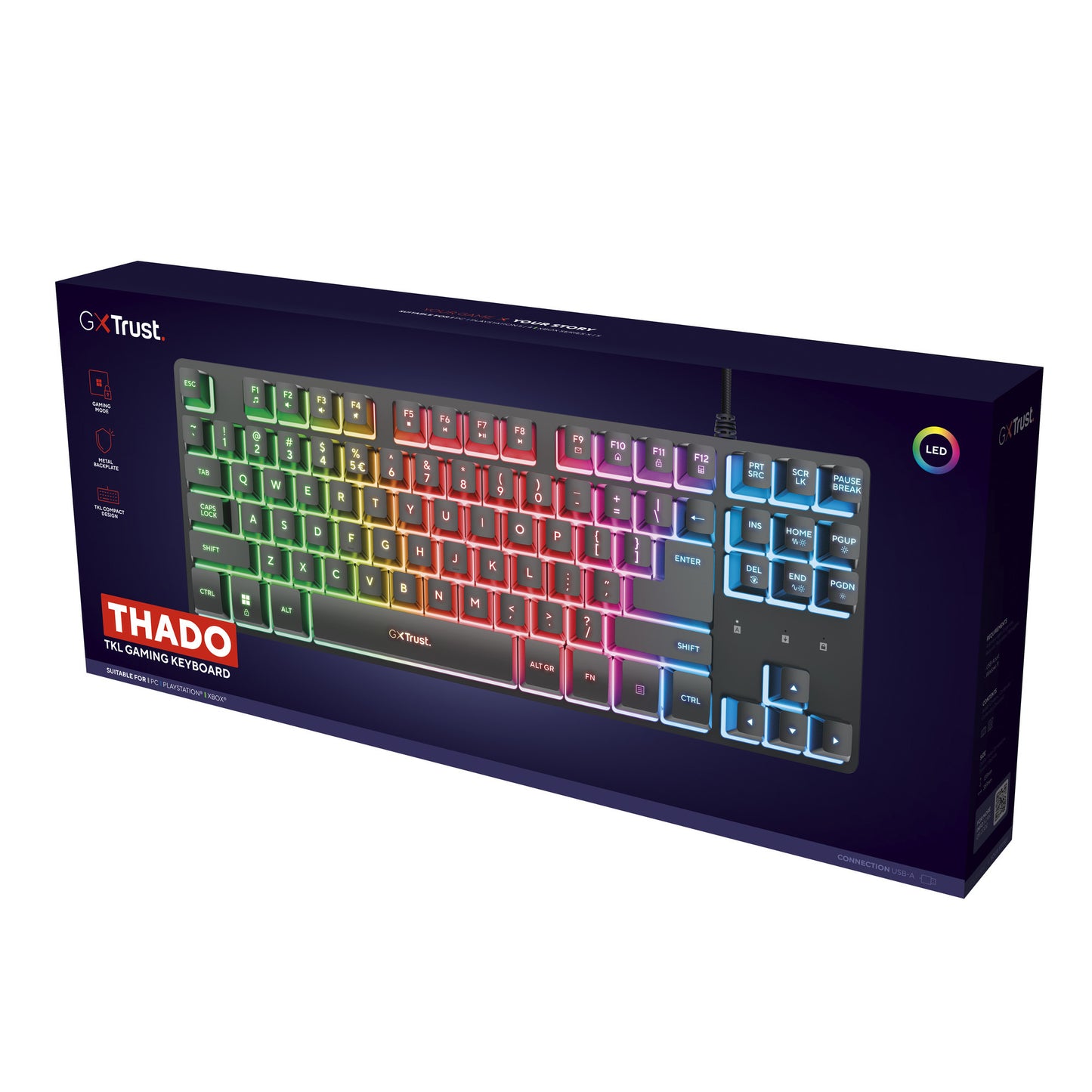 Clavier Trust GXT 833 Thado avec éclairage TKL, clavier de jeu (noir, disposition américaine, 80 % (TKL), RVB)