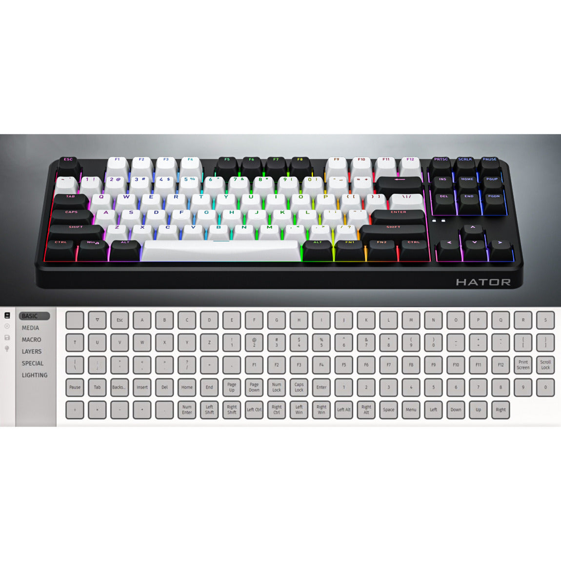 Hator rockfall 3 tkl sans fil, clavier de jeu (blanc, disposition américaine, hator aurum orange, RVB, touches PBT, hotswap, Bluetooth USB-C 2,4 GHz)