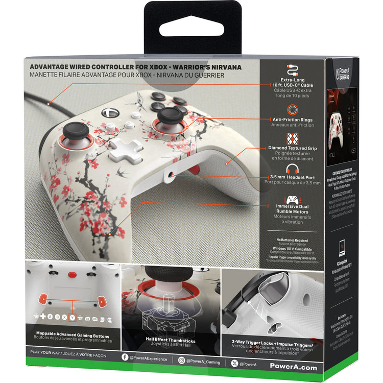 Manette Powera Advantage avec câble pour Xbox Series X|s - Warrior's Nirvana (Magnolia White, Xbox Series X|s, Xbox One, PC)