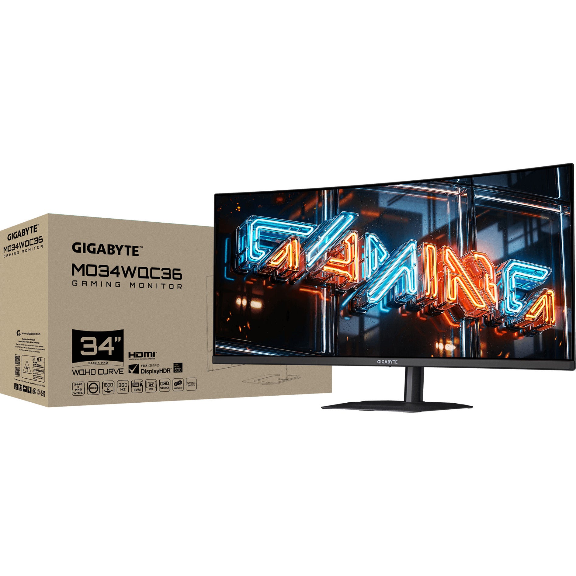 Moniteur de jeu ultra-large incurvé Gigabyte mo34wqc36 qd-oled 34 (noir, 2x HDMI, port d'affichage, USB-A, USB-B, USB-C, 360 Hz)