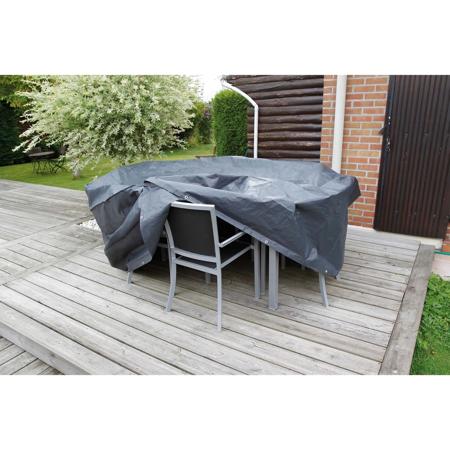 Couverture de meubles de jardin nature pour la table ronde et les chaises