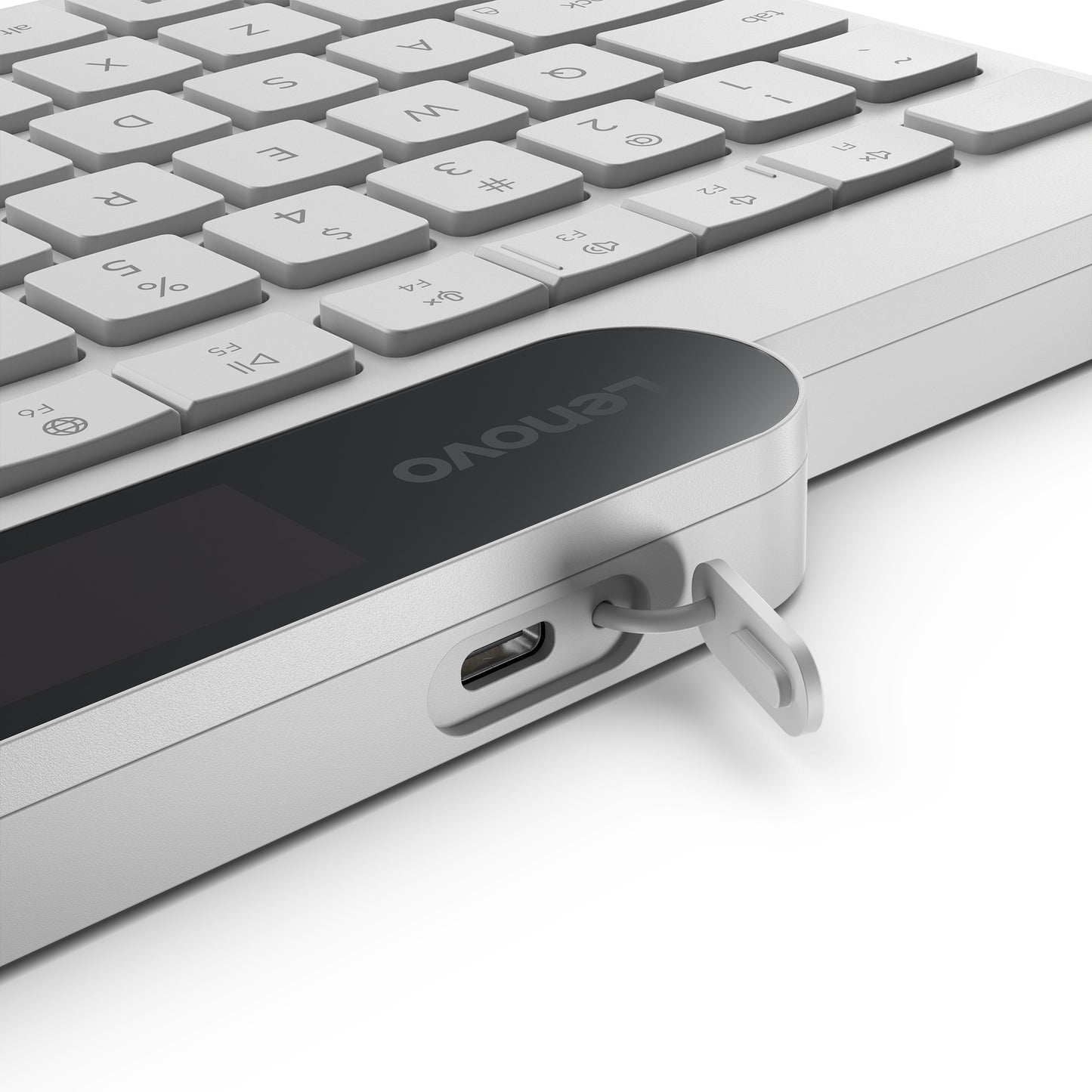 Clavier Bluetooth auto-rechargeable Lenovo 800 (blanc, disposition américaine (QWERTY), piston, 100 %, interrupteur à piston, Bluetooth 5.1, USB-C)