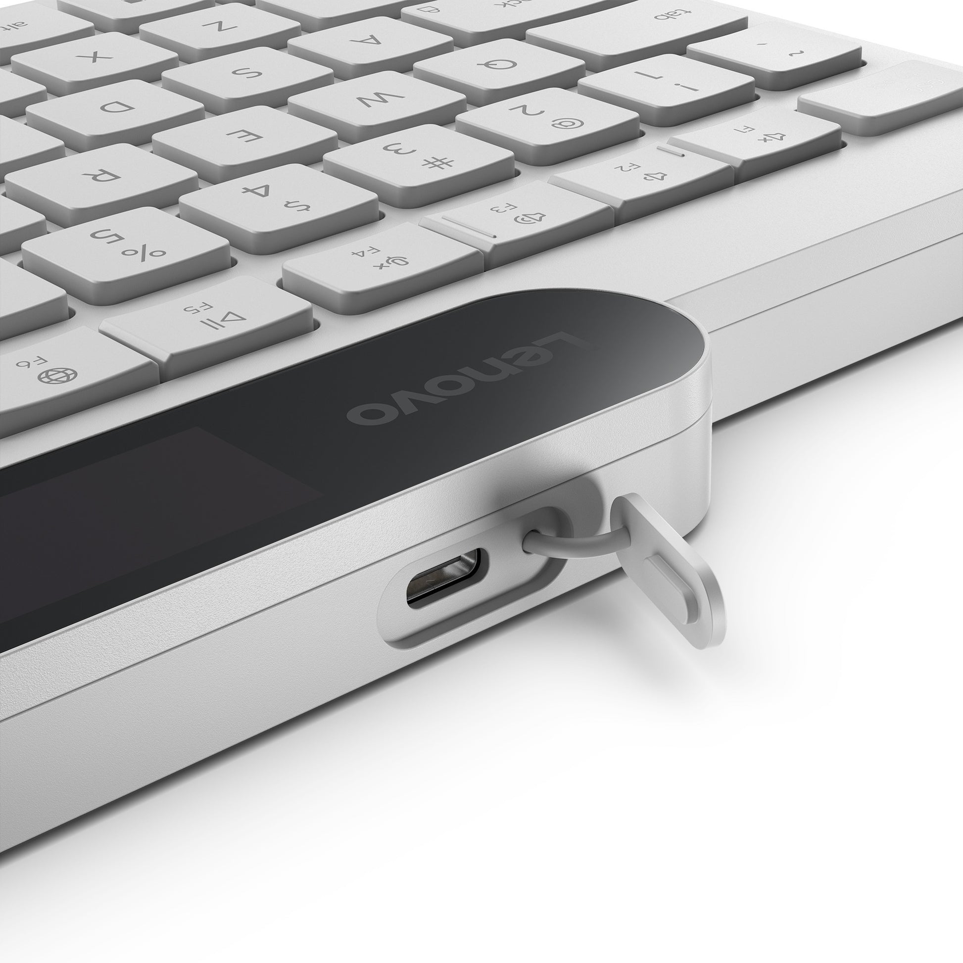 Clavier Bluetooth auto-rechargeable Lenovo 800 (blanc, disposition américaine (QWERTY), piston, 100 %, interrupteur à piston, Bluetooth 5.1, USB-C)