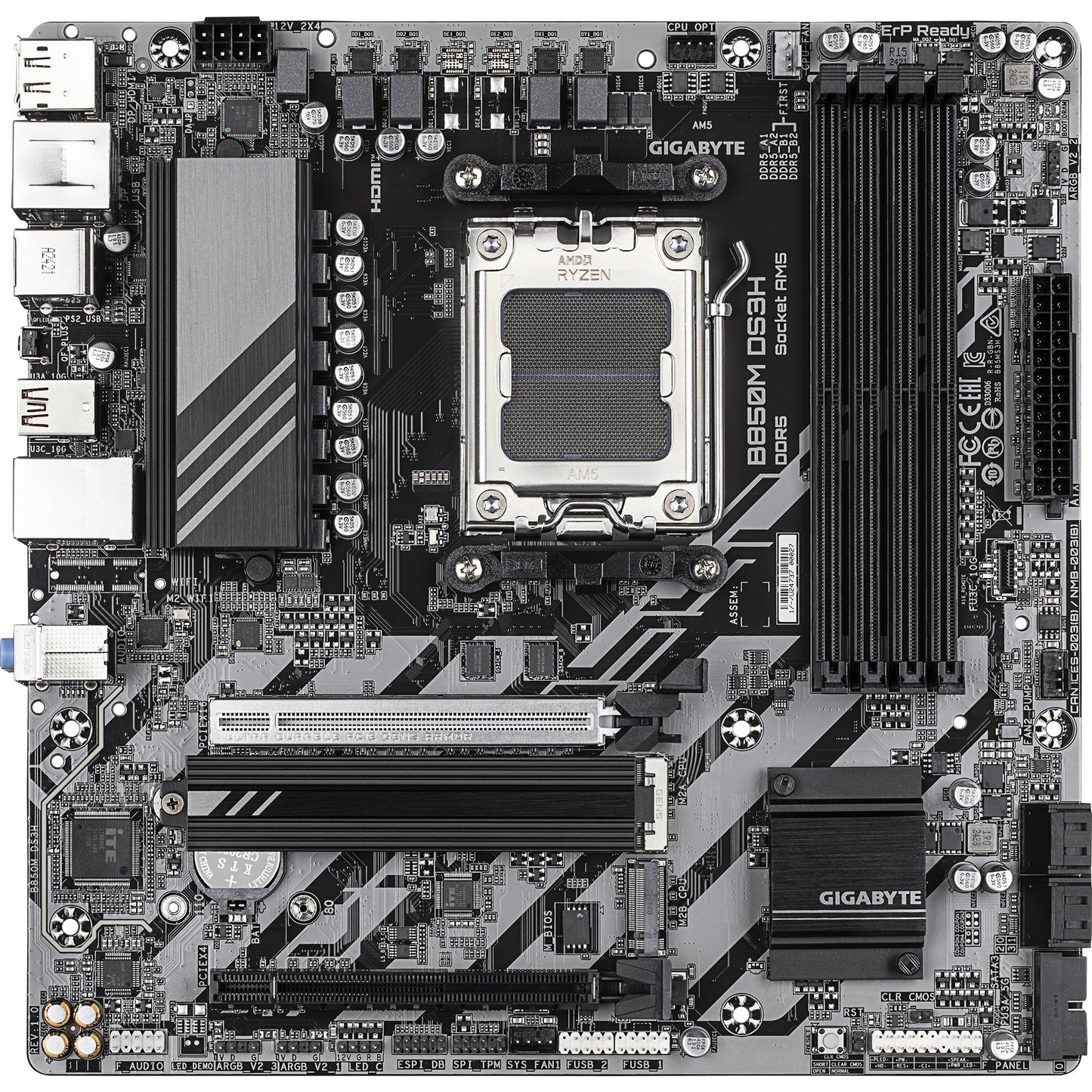 Carte mère Gigabyte B850M DS3H Socket AM5 (RAID, LAN 2,5 Go, son, µATX)