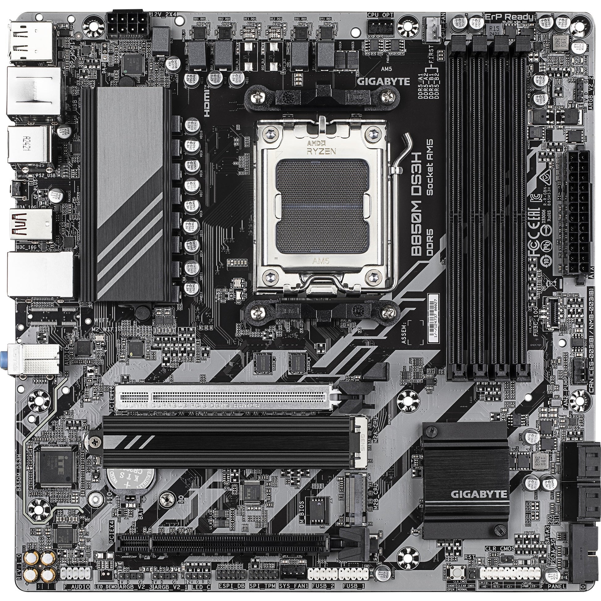 Carte mère Gigabyte B850M DS3H Socket AM5 (RAID, LAN 2,5 Go, son, µATX)