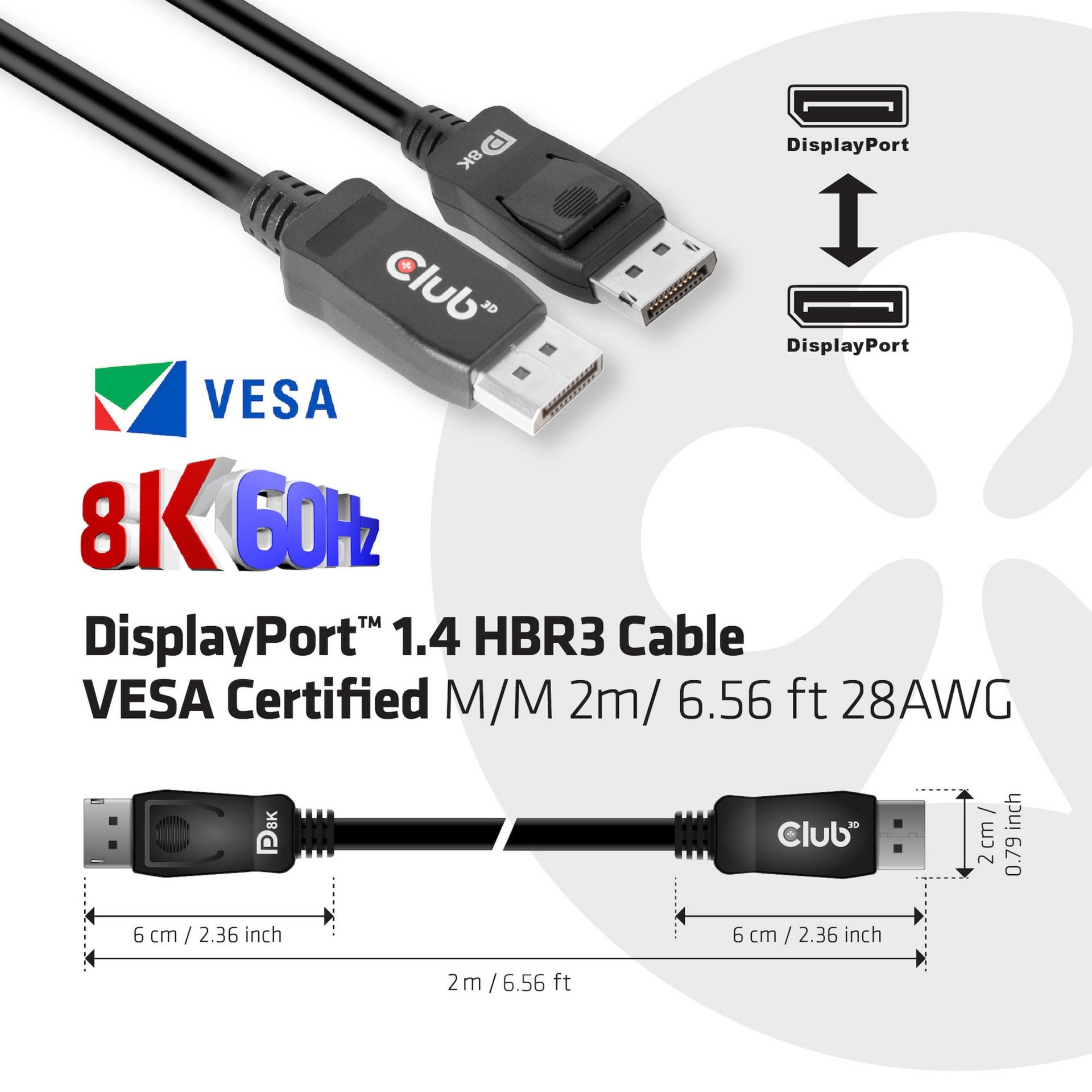Club 3D Displayport 1.4 Displayport 1.4 masculin-masculin