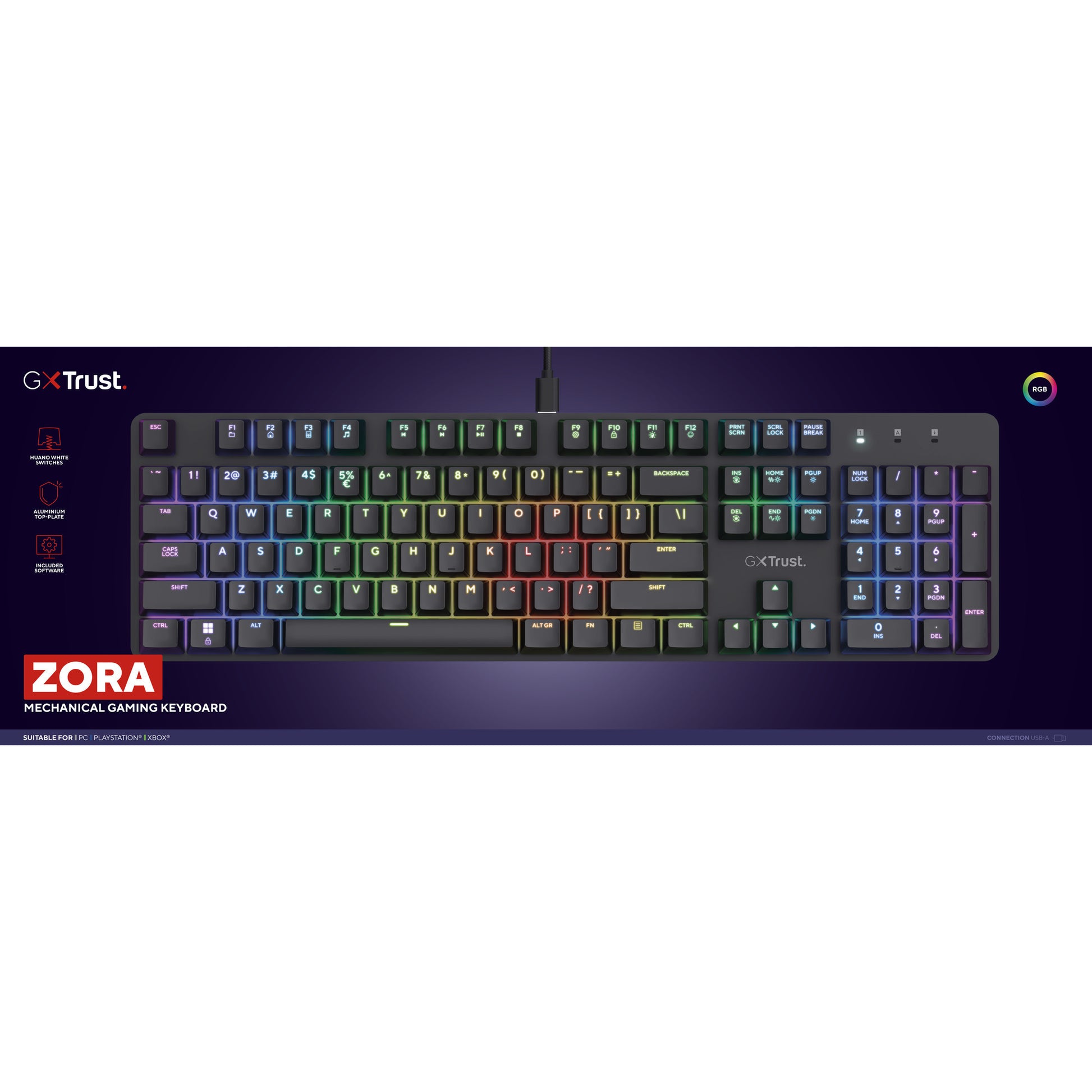 Trust GXT 871 Zora Clavier de jeu mécanique, clavier de jeu (noir, disposition américaine, rouge Huano)