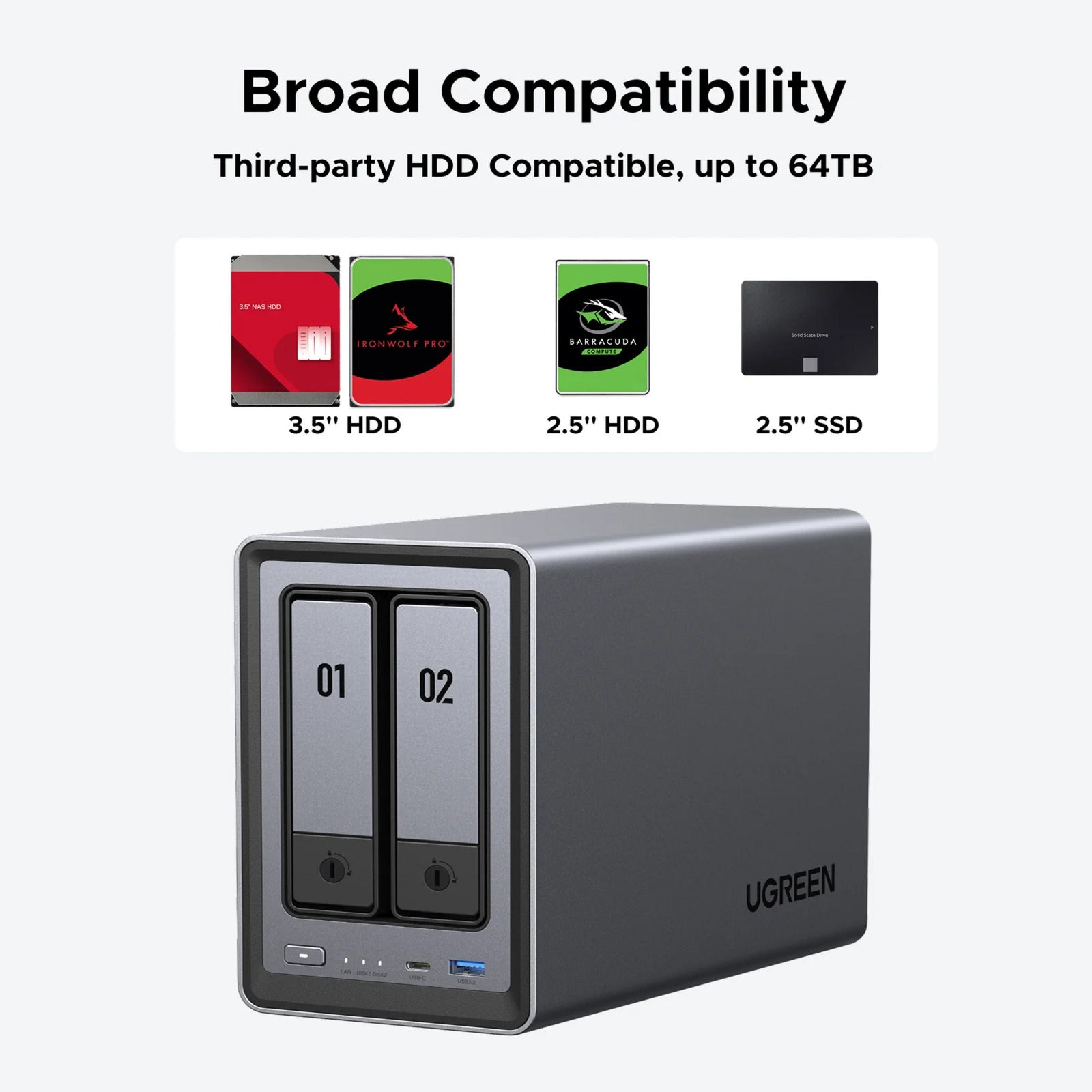 Ugreen nasync dxp2800 (gris, 2.5GBe, HDMI, USB-C)