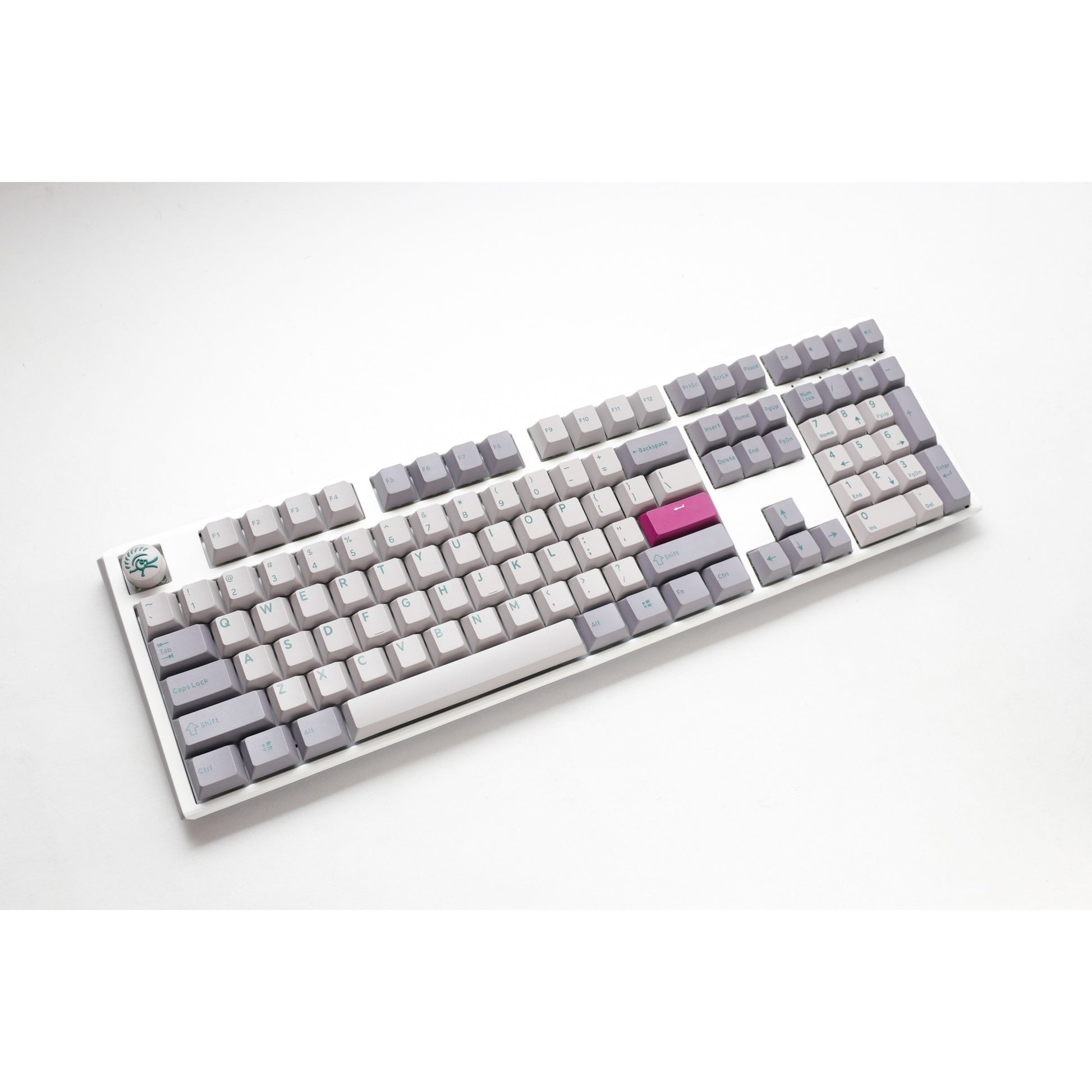 Ducky one 3 mist gray, clavier (gris clair, disposition américaine, rouge cerise mx, led rgb, pbt double-shot, remplaçable à chaud, mécanique charlatan)