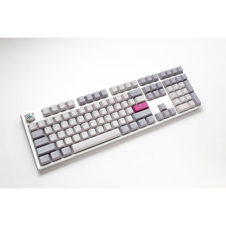 Ducky one 3 mist gray, clavier (gris clair, disposition américaine, rouge cerise mx, led rgb, pbt double-shot, remplaçable à chaud, mécanique charlatan)