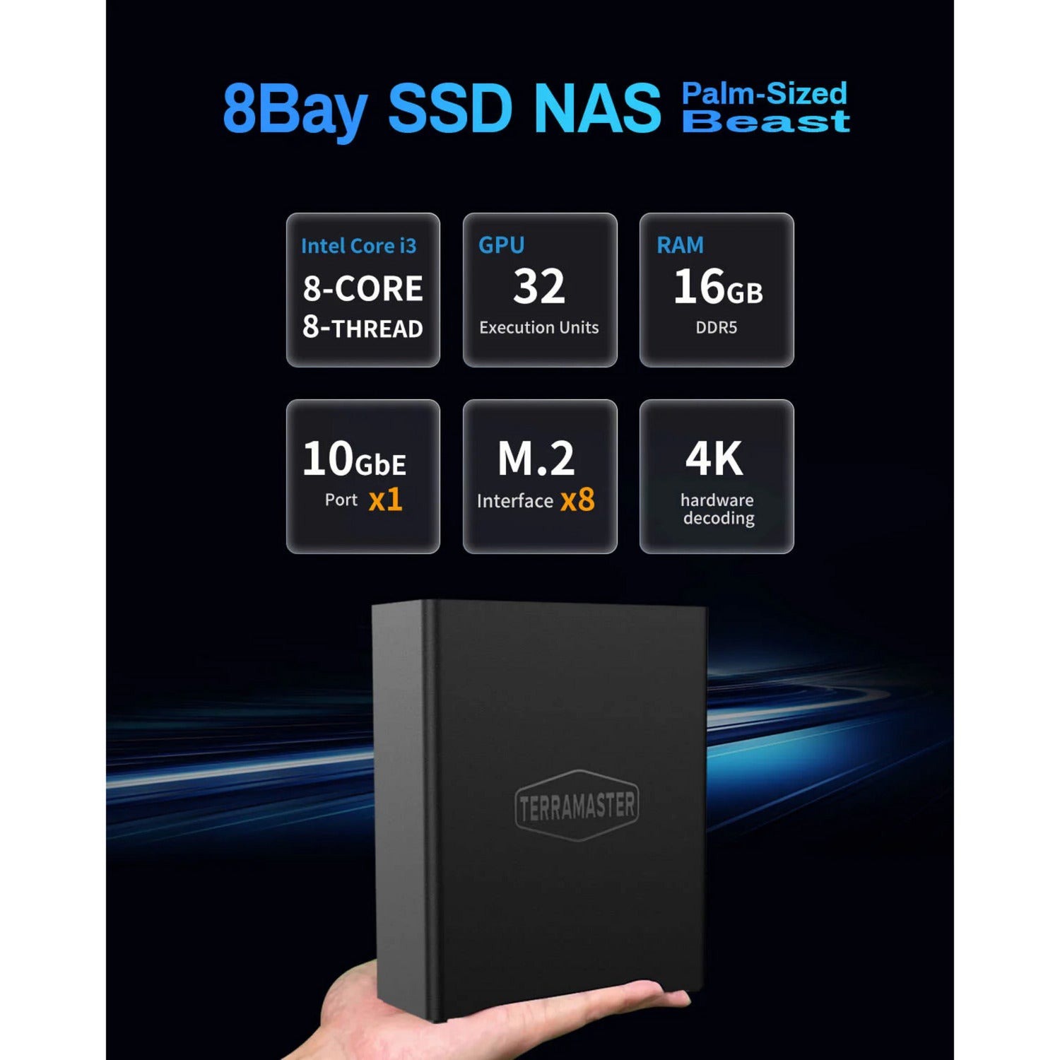 Terramaster f8 SSD plus NAS (noir, 1x 10GBE, HDMI, USB)
