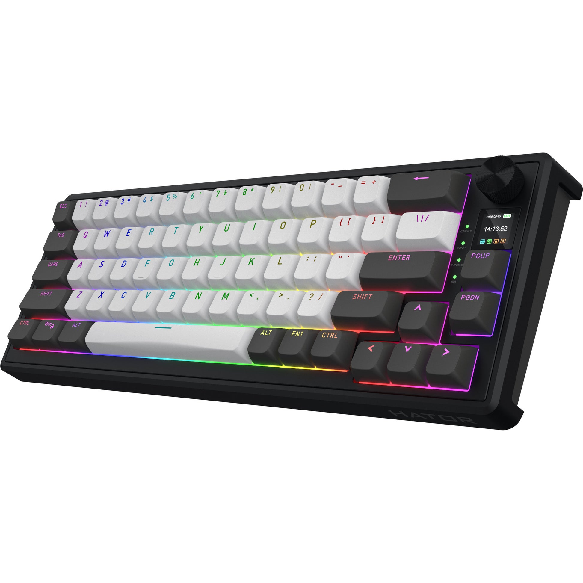 Hator skyfall pro sans fil, clavier de jeu (noir, disposition américaine, hator aurum vanille silencieux, 65%, RVB, pbt double-shot, échange à chaud, bluetooth usb-c 2,4 GHz)