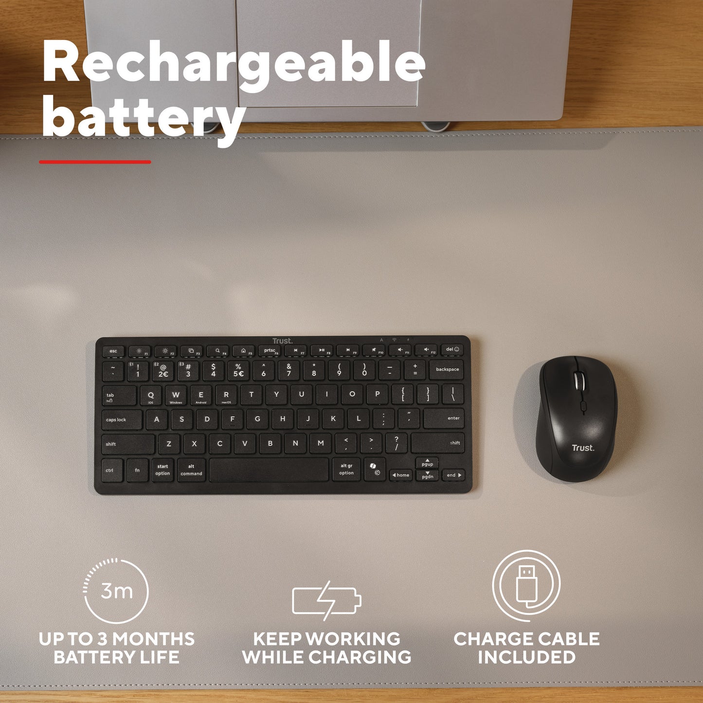 Clavier Bluetooth Trust Nado II (noir, disposition US, commutateurs ciseaux, Bluetooth)