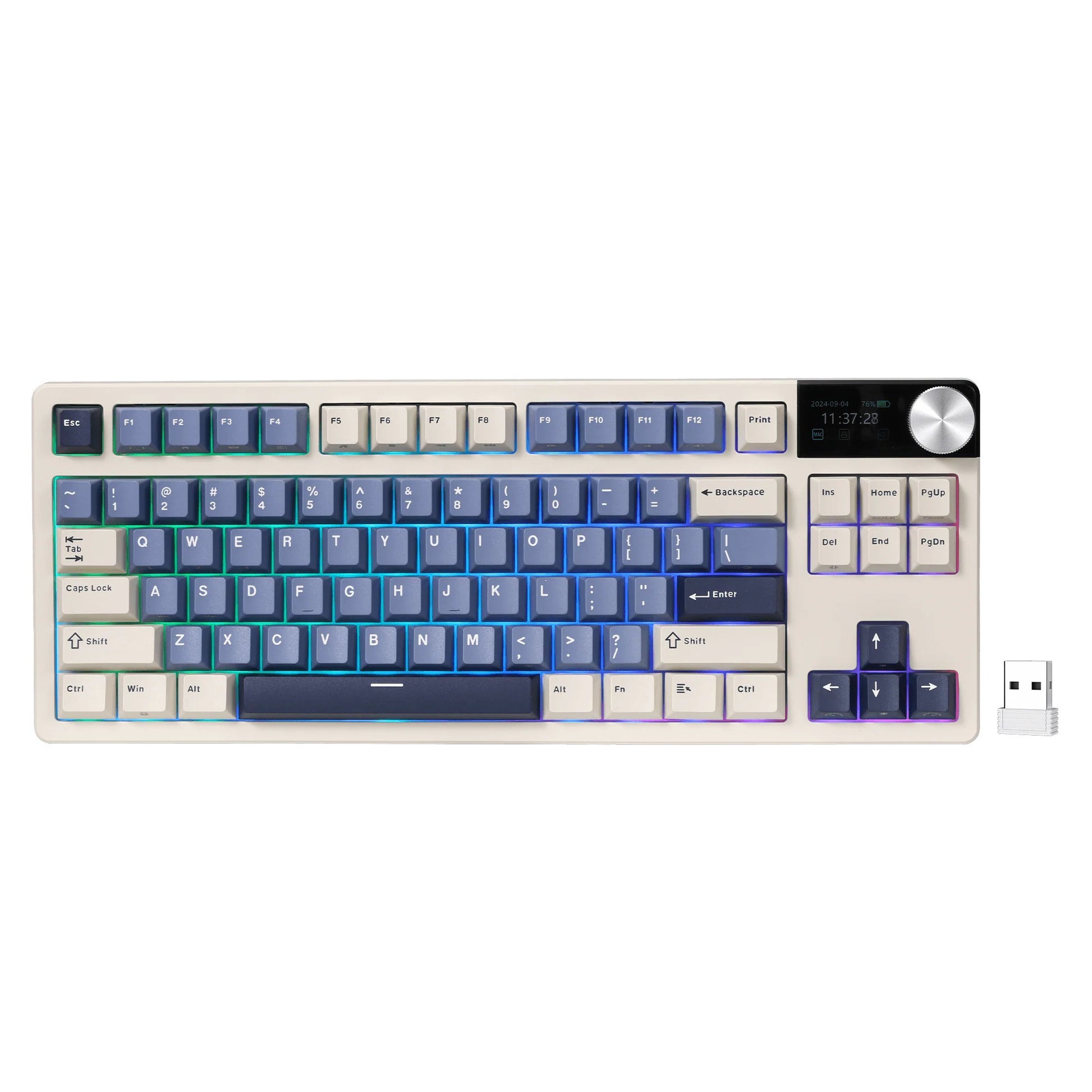 Clavier de jeu sans fil Royal Kludge S85 TKL (disposition américaine, Horizon Blue, Cloud Switch, 80 %, RVB, Hot Swap, Bluetooth USB-C 2,4 GHz)