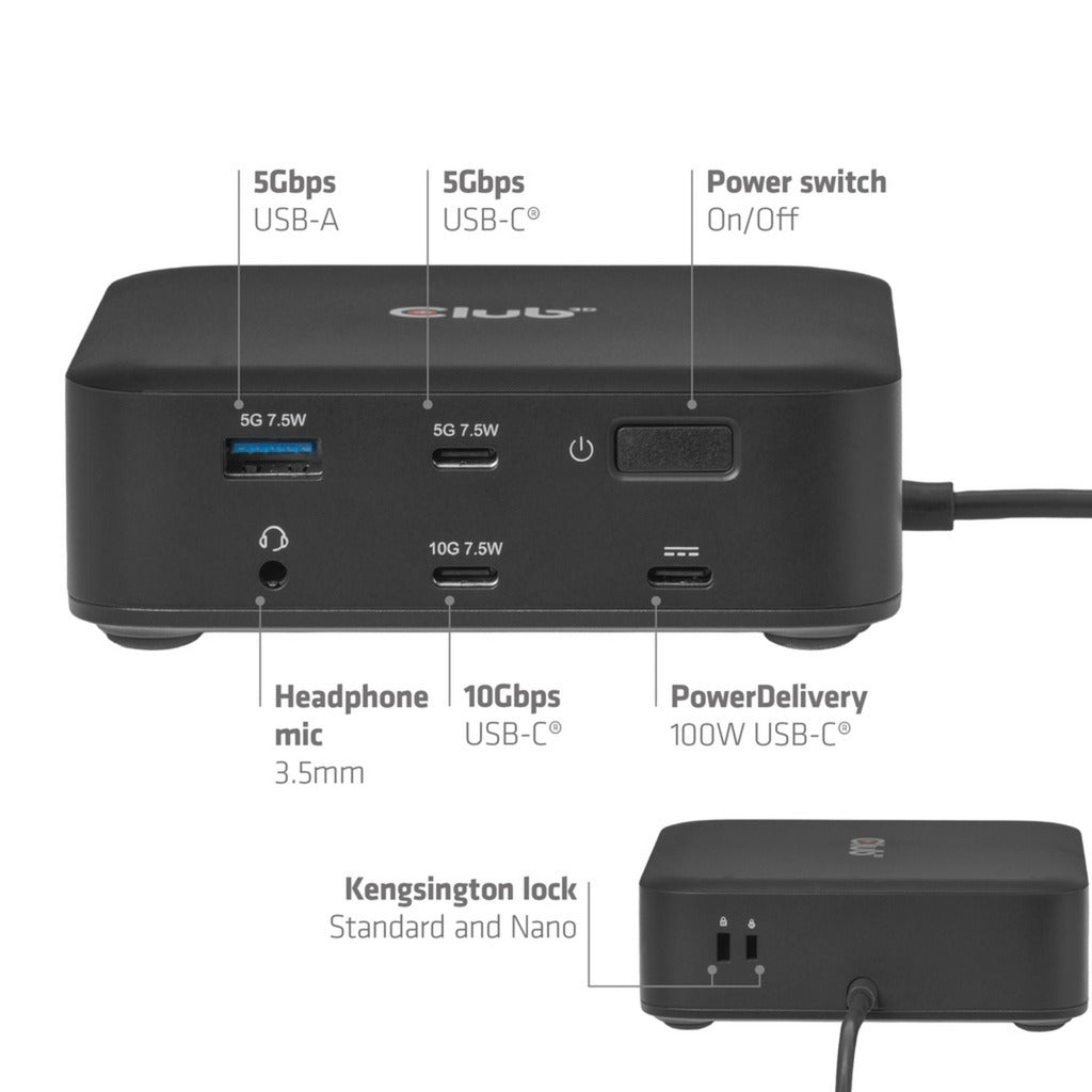 Station d'accueil Club 3D 12-1 USB-C® Quad DisplayLink (noir)