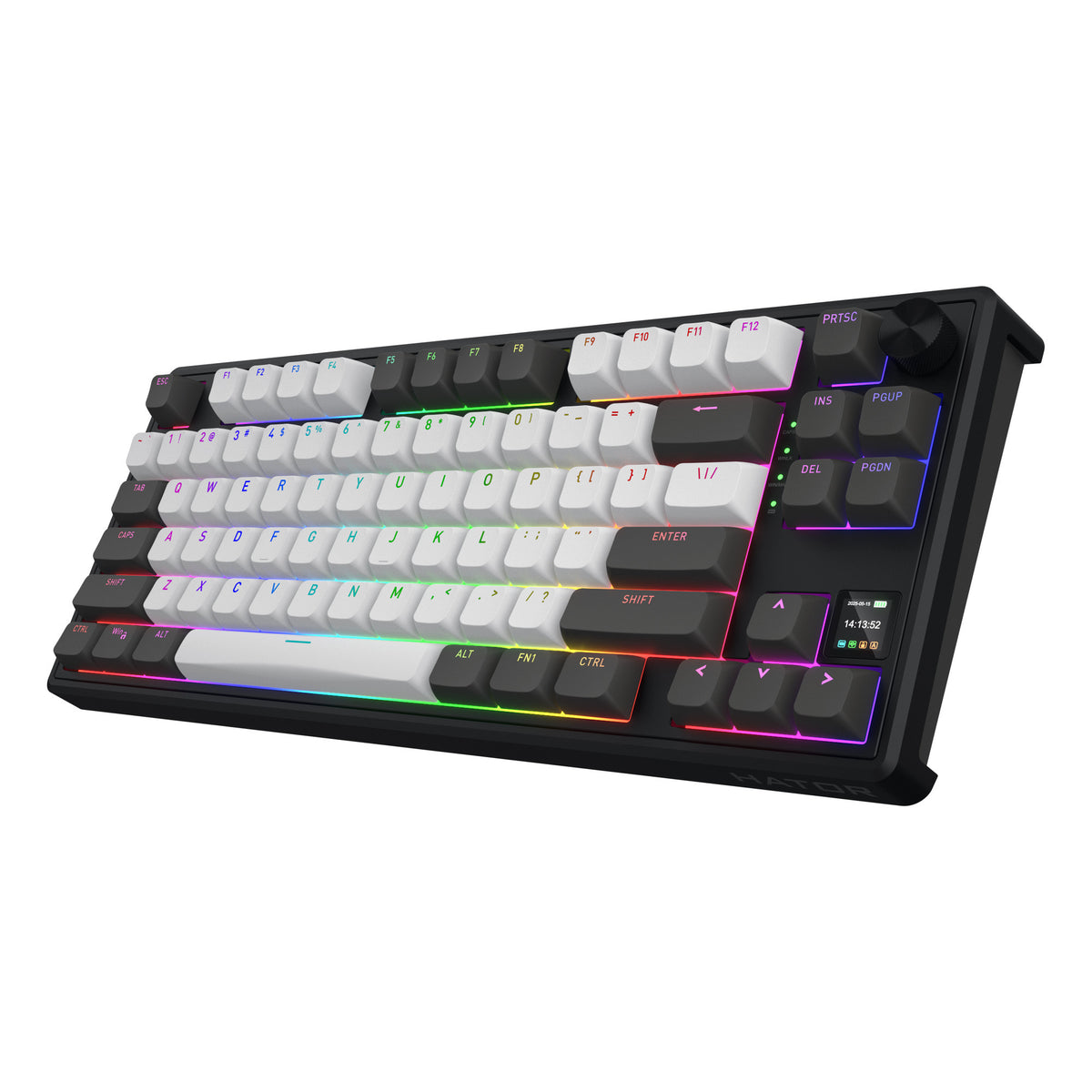 Hator skyfall pro sans fil, clavier de jeu (noir, disposition américaine, hator aurum vanille silencieux, 80 % (tkl), RVB, pbt double-shot, échange à chaud, USB-C Bluetooth 2,4 GHz)